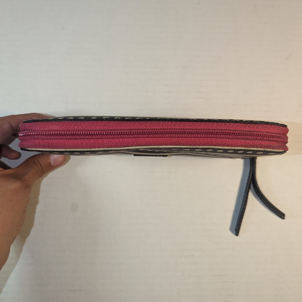 Fossil clutch Zip Around coin purse pink black  off white stripes polka dots - Picture 11 of 14